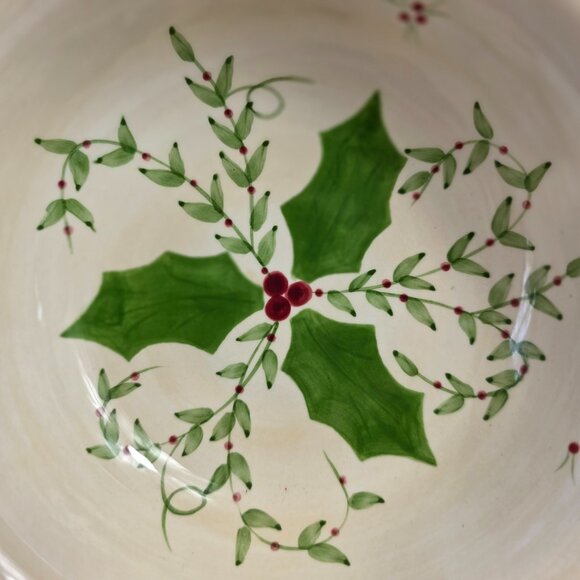 Los Angeles Pottery Laurie Gates Holiday Soup Bowl Green & Red Holly & Plaid - Picture 8 of 15